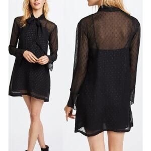 Theory Metallic Silk Scarf Bell Sleeve Mini Shirt Dress Black Women's Size 00